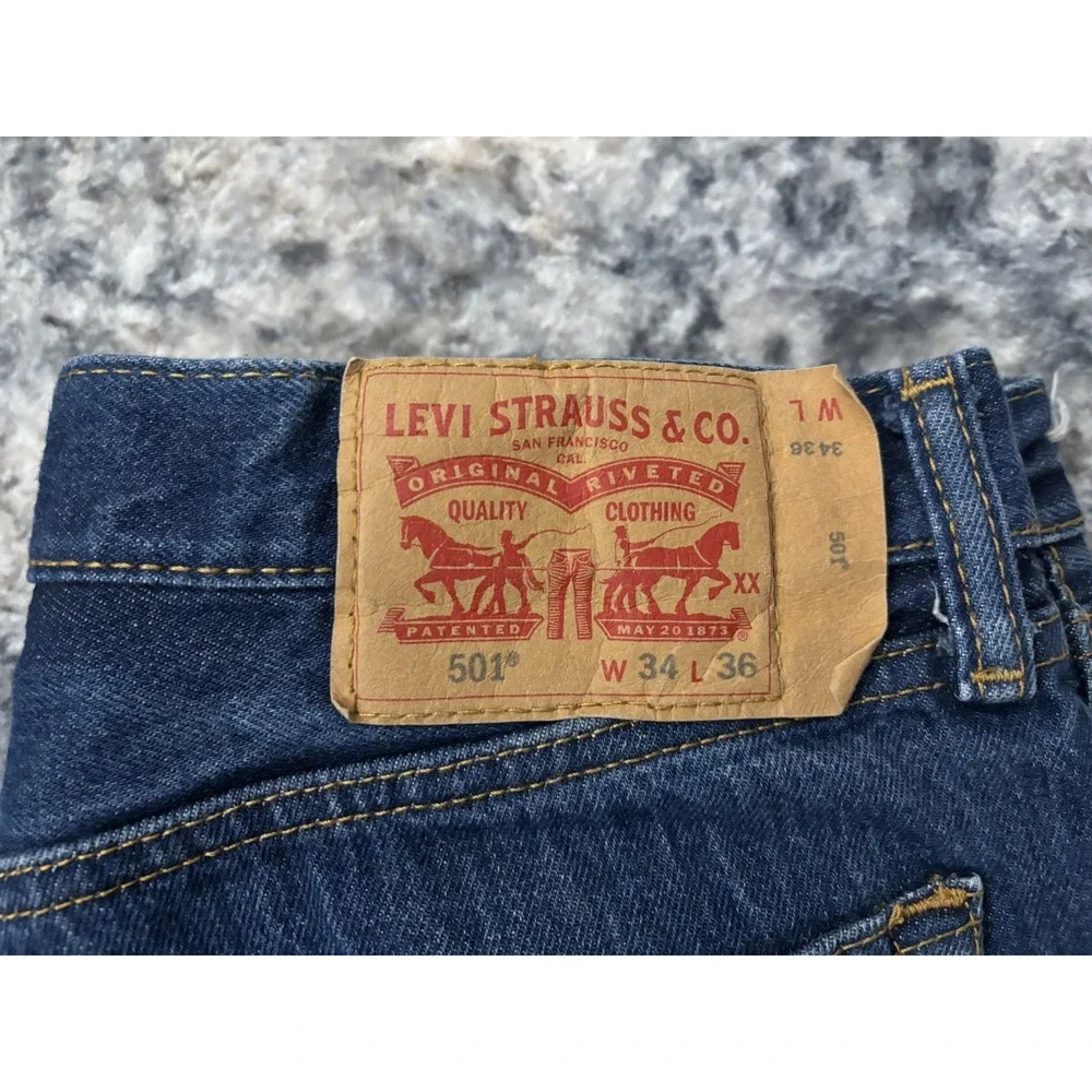 Levi's 501 Original Fit Jeans Mens W34 L36 Dark Wash Straight Leg Denim Pants‎